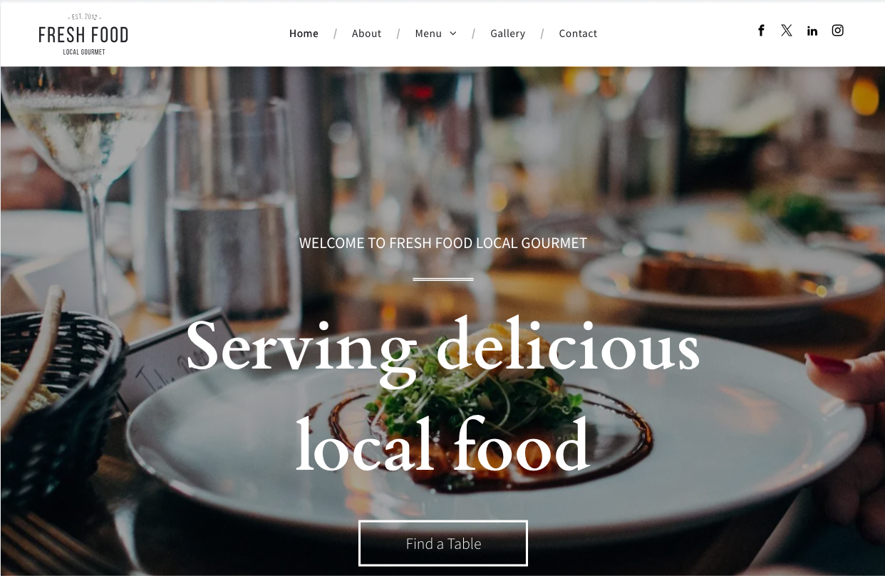 A website for a restaurant called serving delicious local food.