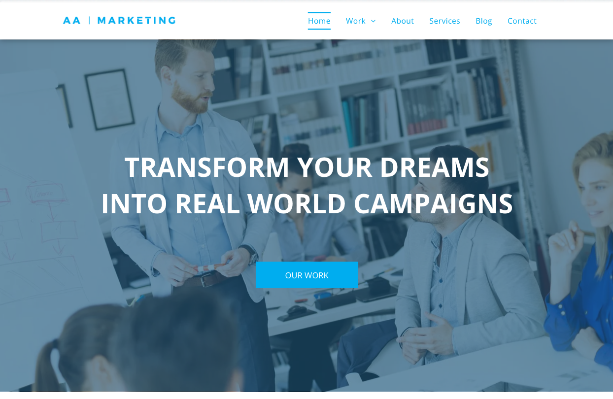 A screenshot of a website that says transform your dreams into real world campaigns