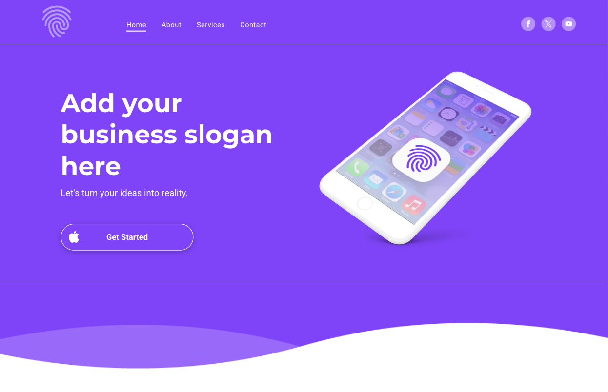 A cell phone with a fingerprint on the screen is on a purple background.