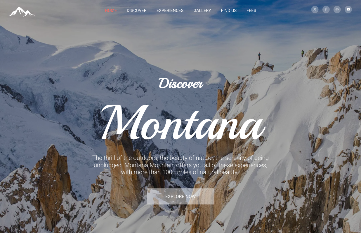 A website homepage for montana with a snowy mountain in the background.
