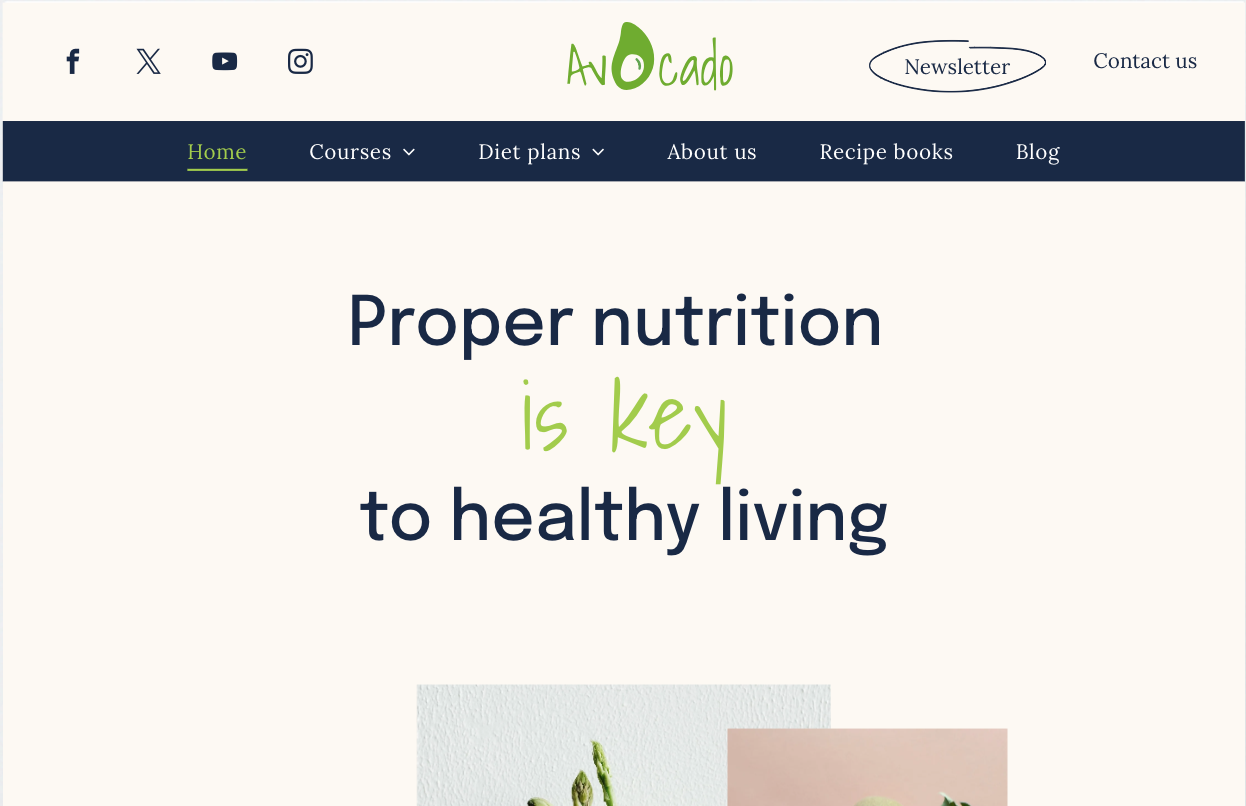 A website that says proper nutrition is key to healthy living