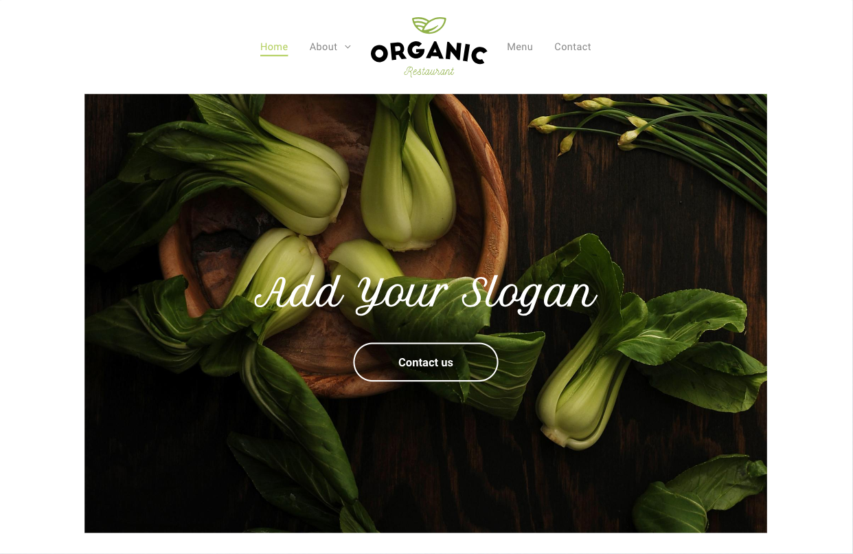 A screenshot of a website for organic vegetables with a bowl of vegetables on a wooden table.