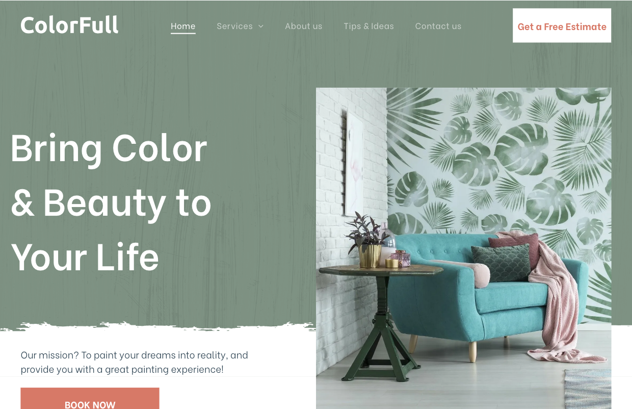 A living room with a blue couch and a table.