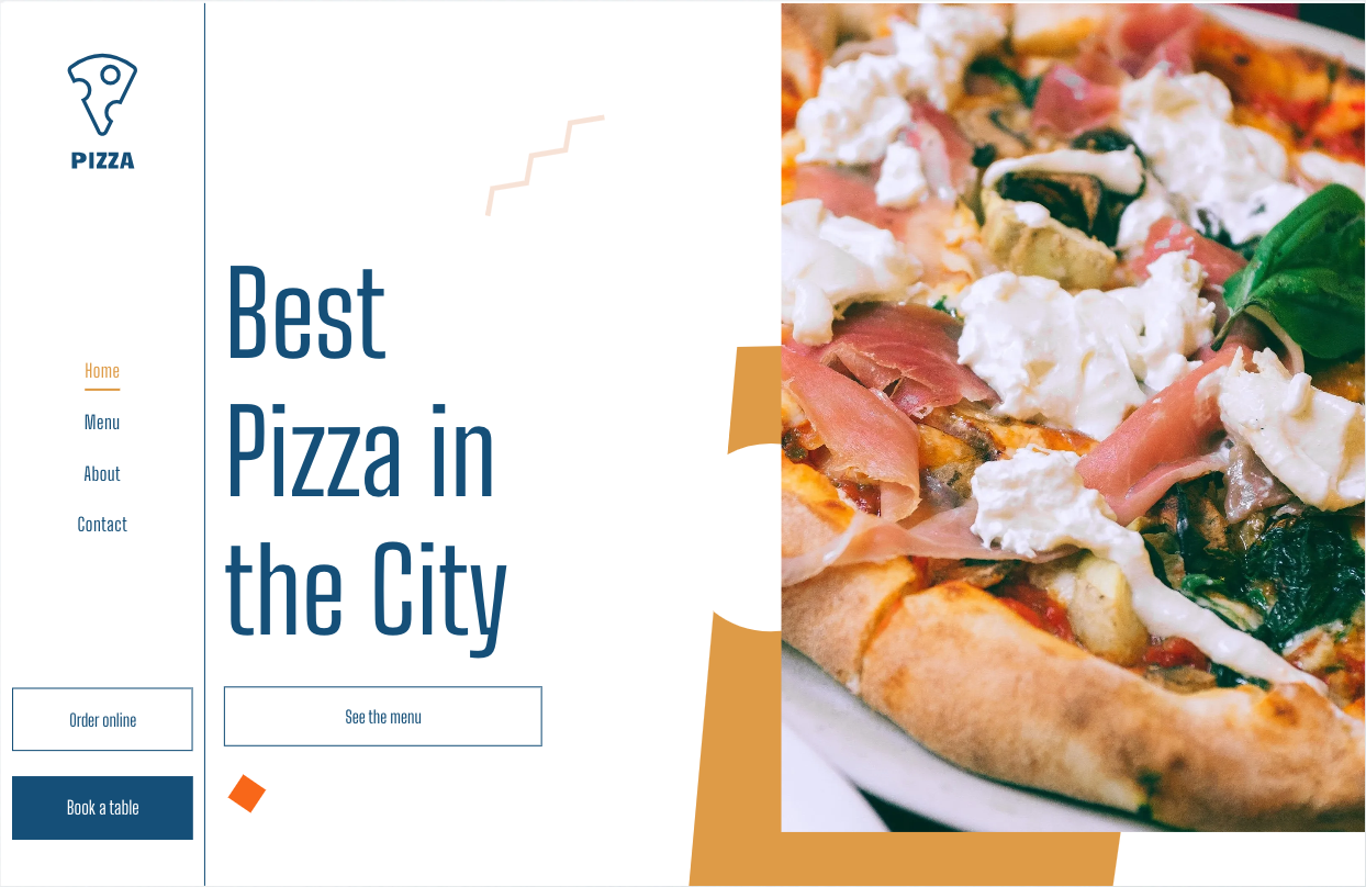A pizza on a plate with the words `` best pizza in the city '' next to it.