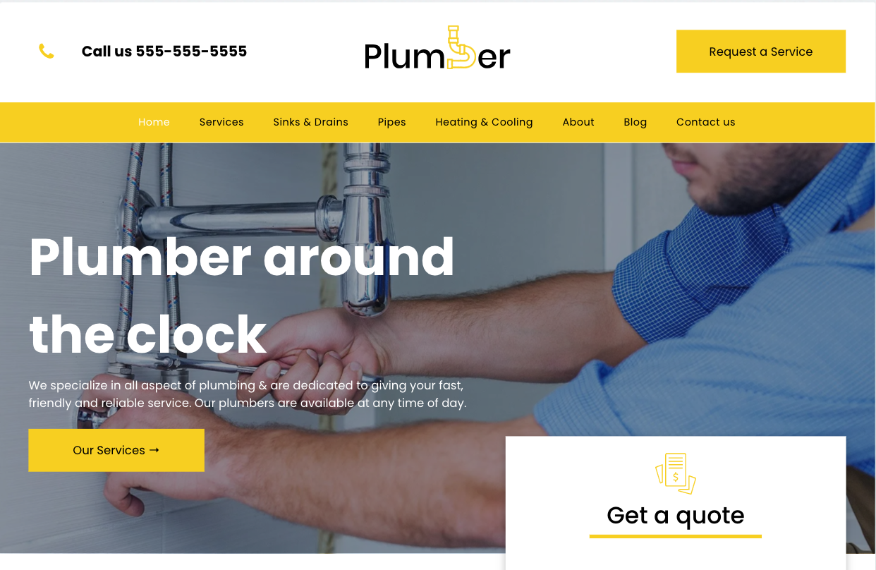 A plumber is fixing a pipe on a website.