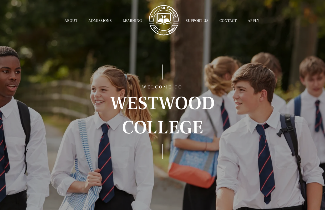 The website for westwood college shows a group of students walking down a sidewalk.