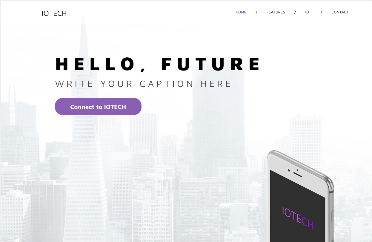 A cell phone is sitting in front of a city skyline.