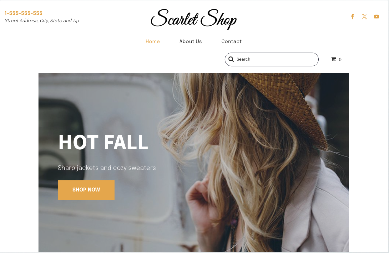 A woman wearing a hat is on the scarlet shop website.