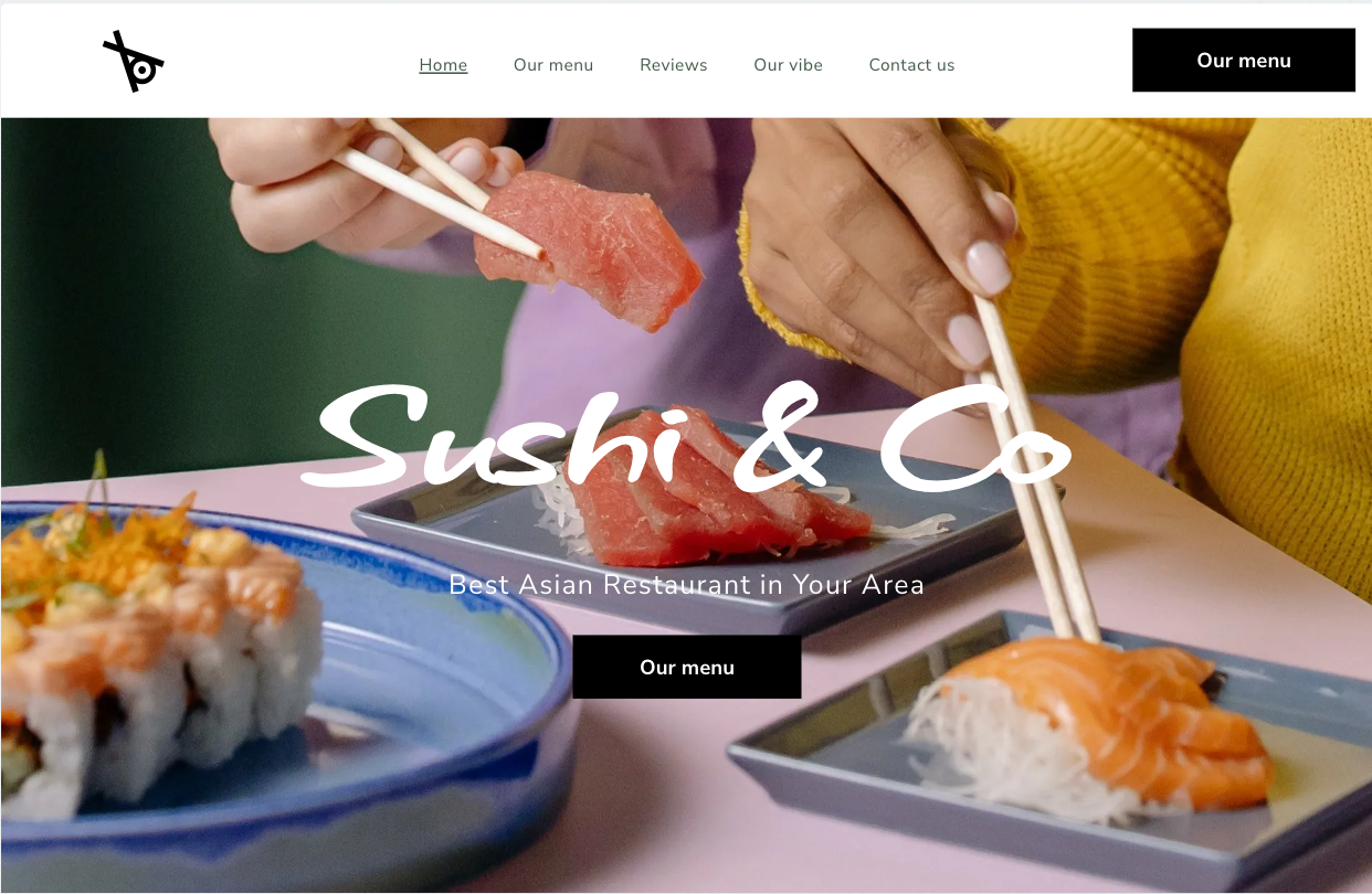 A screenshot of the website for sushi & co shows a person eating sushi with chopsticks.