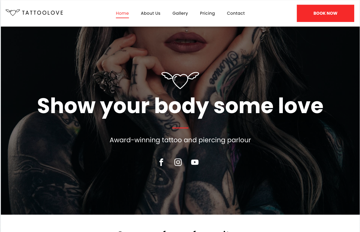 A woman with a lot of tattoos on her body is on a website that says show your body some love.
