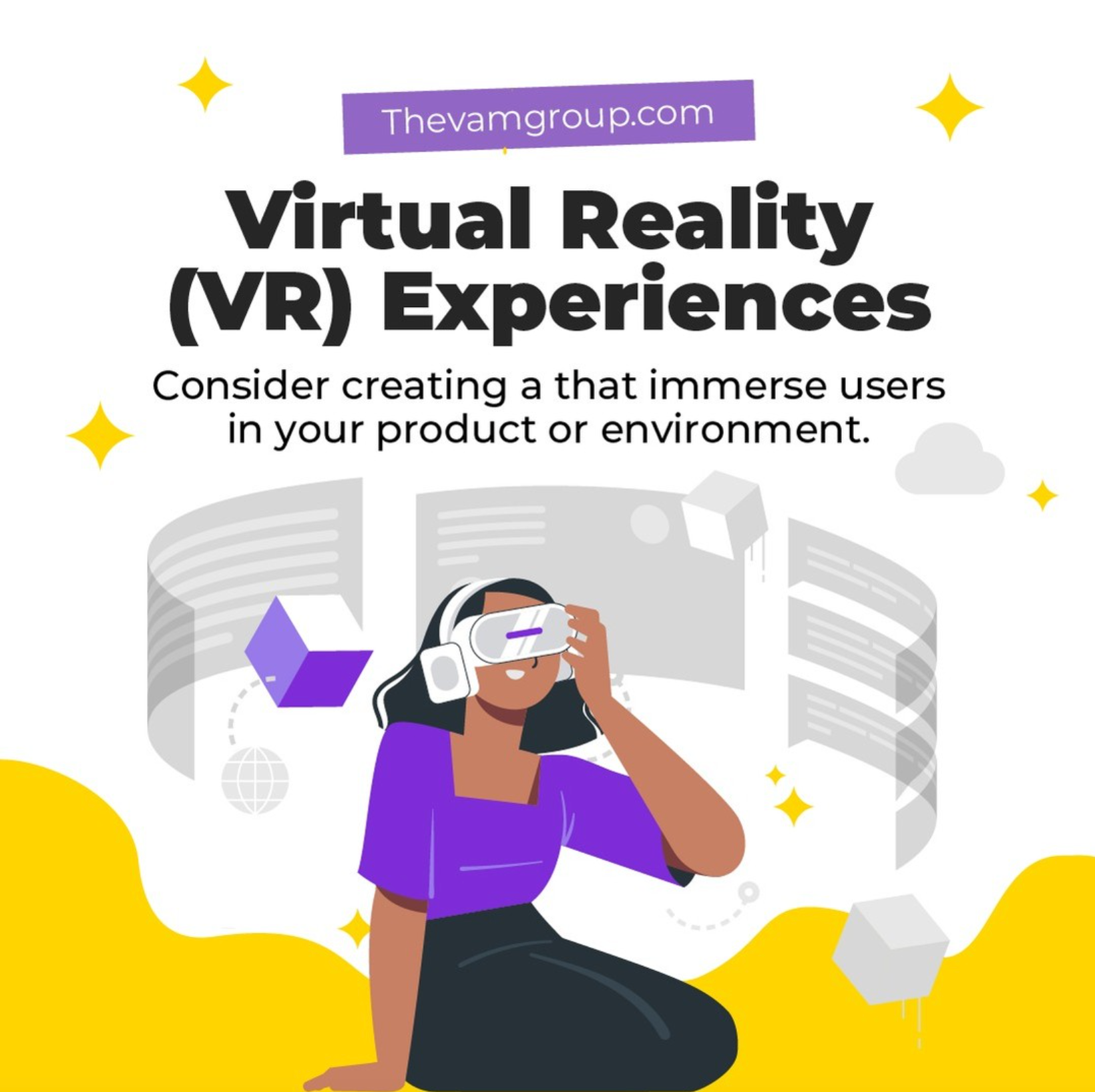 A woman is wearing a virtual reality headset.