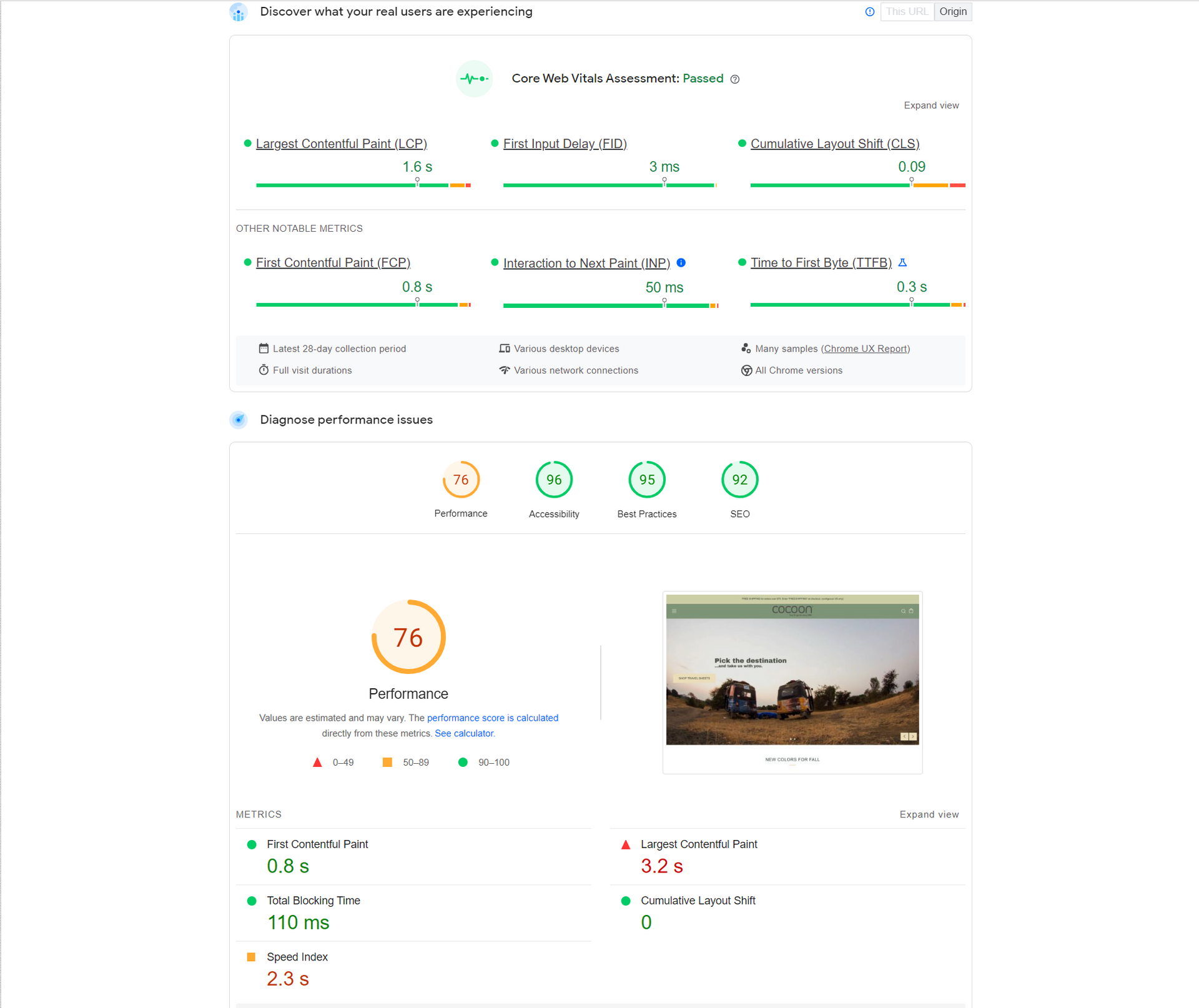 A screenshot of a website with a score of 70