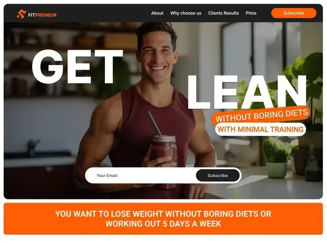 A man is drinking a smoothie on the homepage of a website.