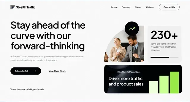 A screenshot of a website that says `` stay ahead of the curve with our forward-thinking ''.