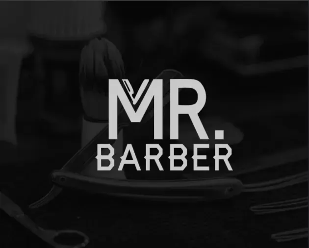 A black and white logo for mr. barber