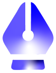 Blue and white pen nib icon, gradient shading.