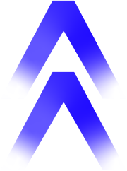 Two blue upward-pointing chevrons, with a gradient effect fading to white at the bottom.