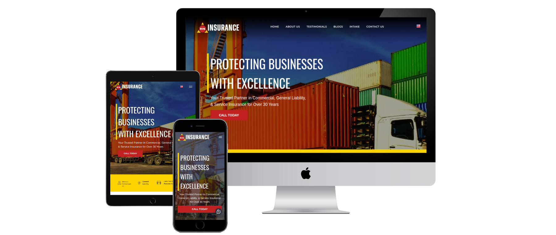 A computer , tablet , and cell phone are displaying a website.