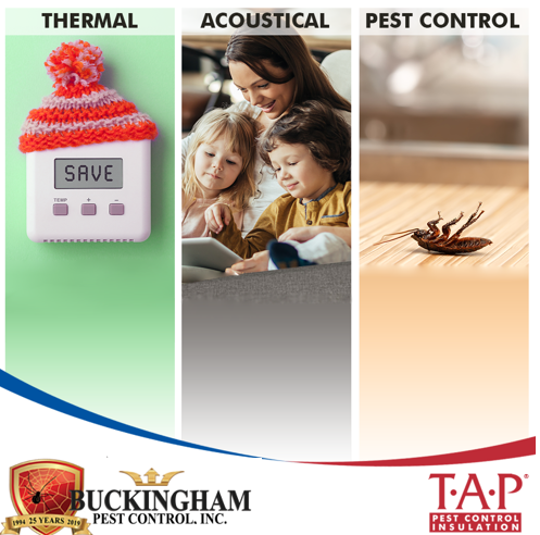 an ad for Buckingham pest control shows a woman and two children
