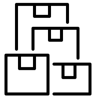 A line art icon of four stacked cardboard boxes, representing shipping or storage.