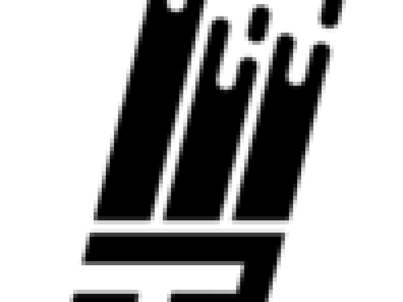 A black and white logo featuring three vertical bars that fade into drips at the top, over a stylized horizontal base.
