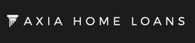 Logo for Axia Home Loans, featuring a white stylized pillar icon next to the white text on a dark background.
