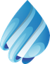 A blue and white graphic of a drop of water