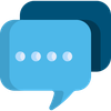 A blue speech bubble with three dots on it.