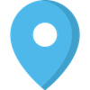 A blue map pin with a white circle in the middle.