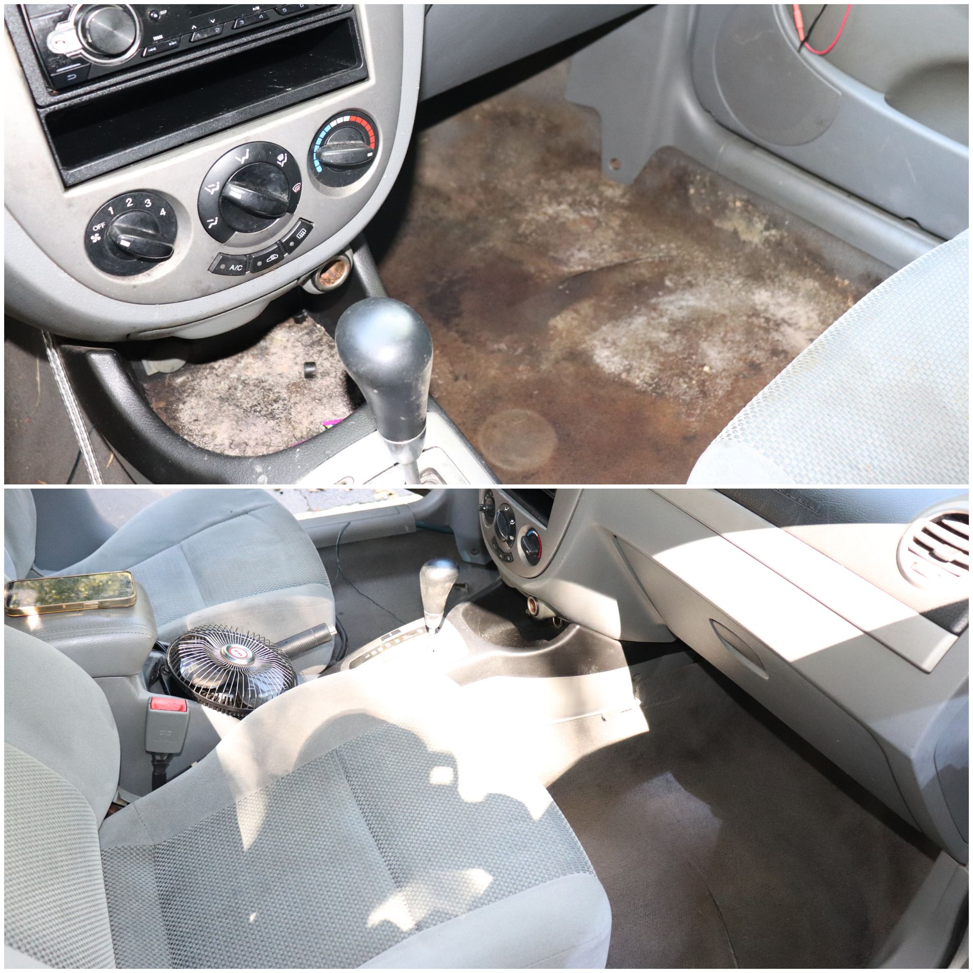 Before and after restoration interior cleaning detailing