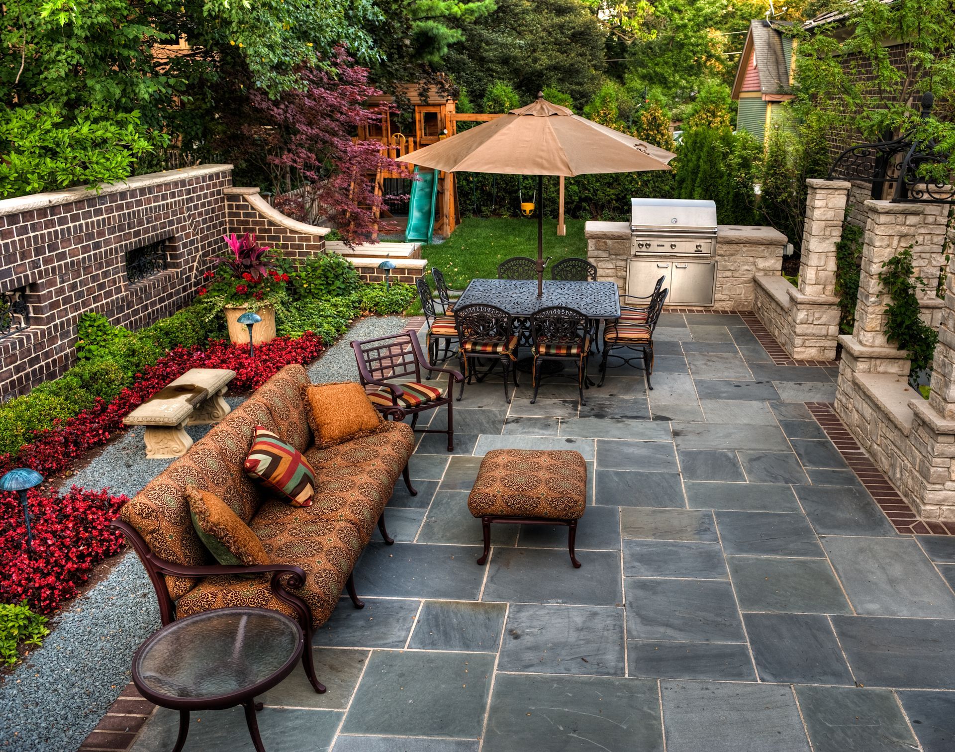 Outdoor backyard with a beautiful landscape design