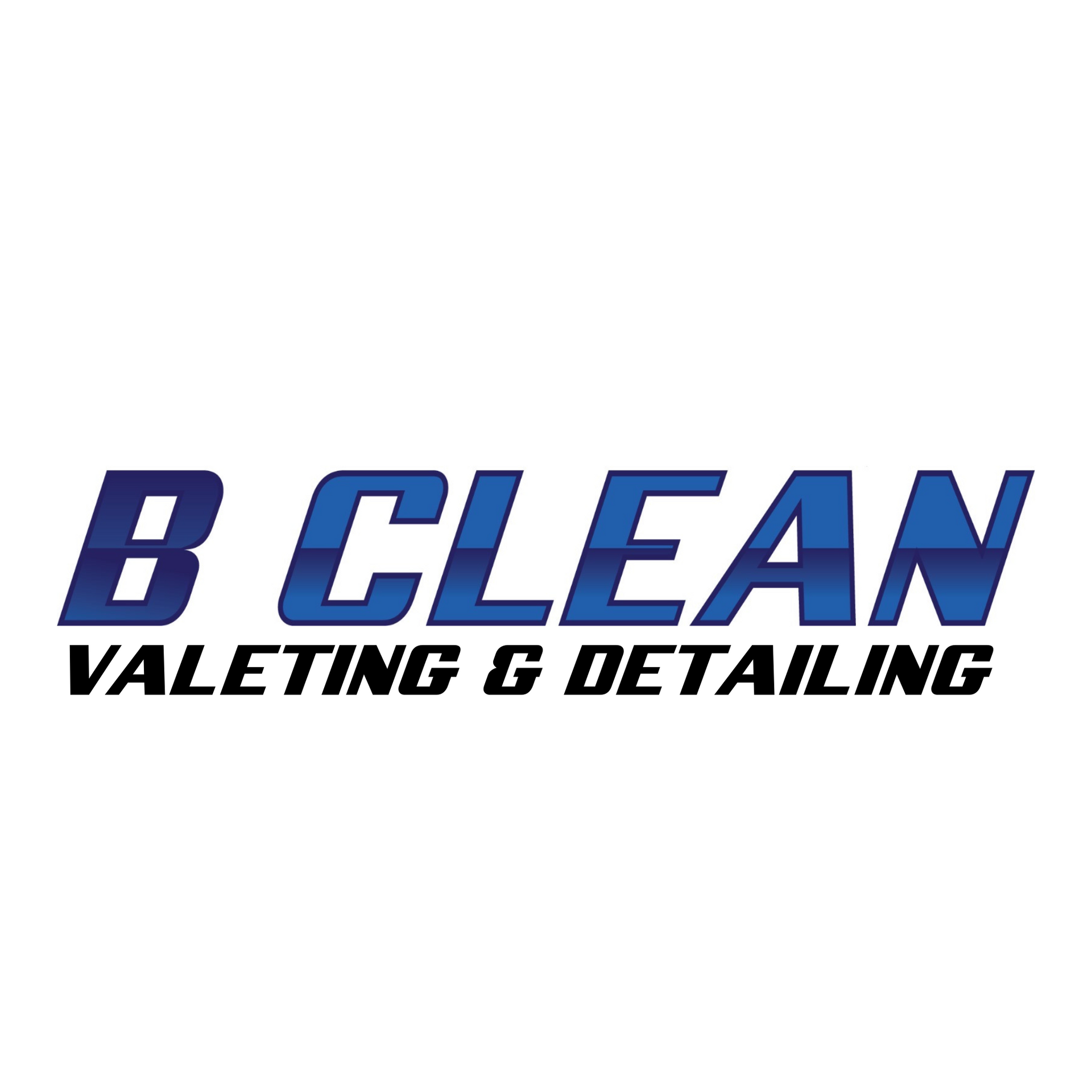 The logo for b clean valeting and detailing is blue and black.