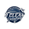 The logo for b clean valeting & detailing is blue and black.