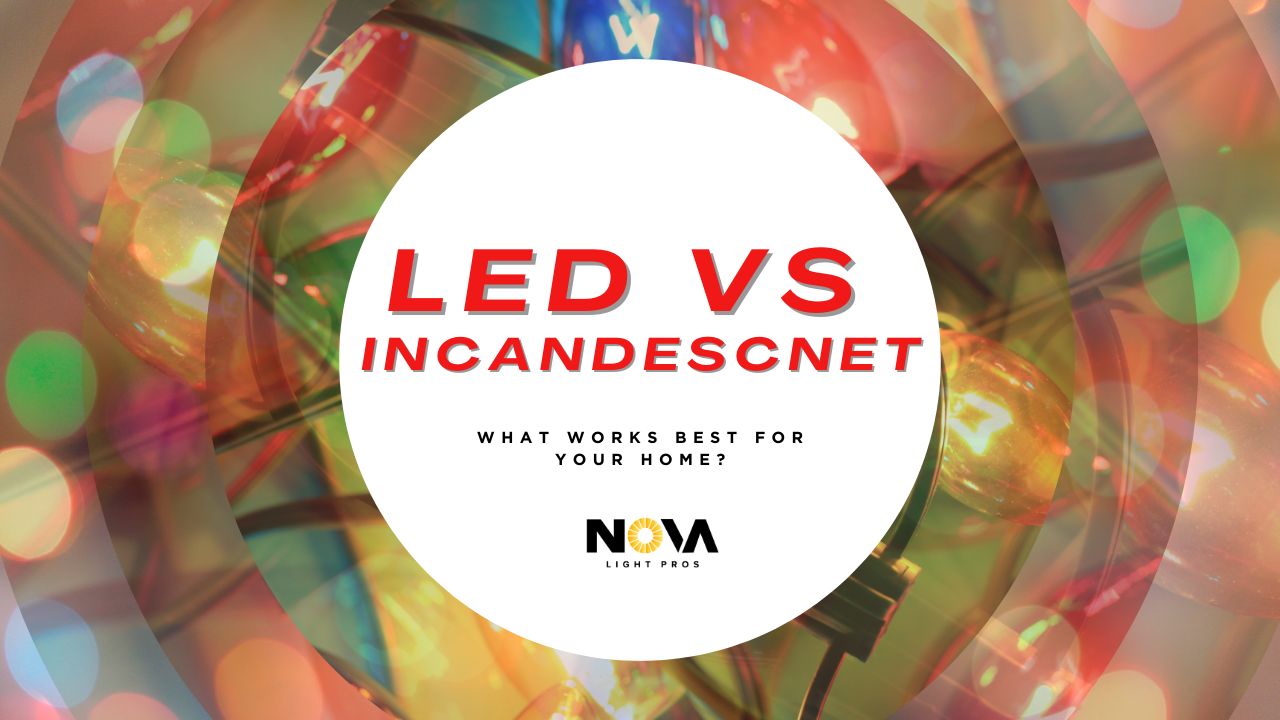LED vs incandescent holiday lights side by side on Northern Virginia home