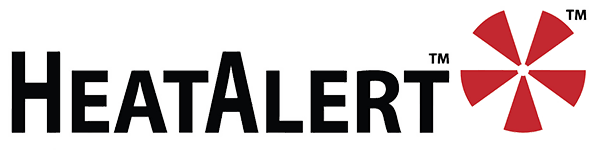 HeatAlert logo with black text and a red, six-pointed fan graphic.