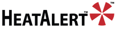 HeatAlert logo: Black text with a red and white pinwheel icon.