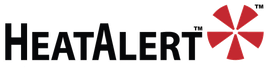 HeatAlert logo: Black text with a red and white pinwheel icon.
