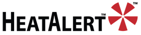 HeatAlert logo: Black text with a red and white pinwheel icon.