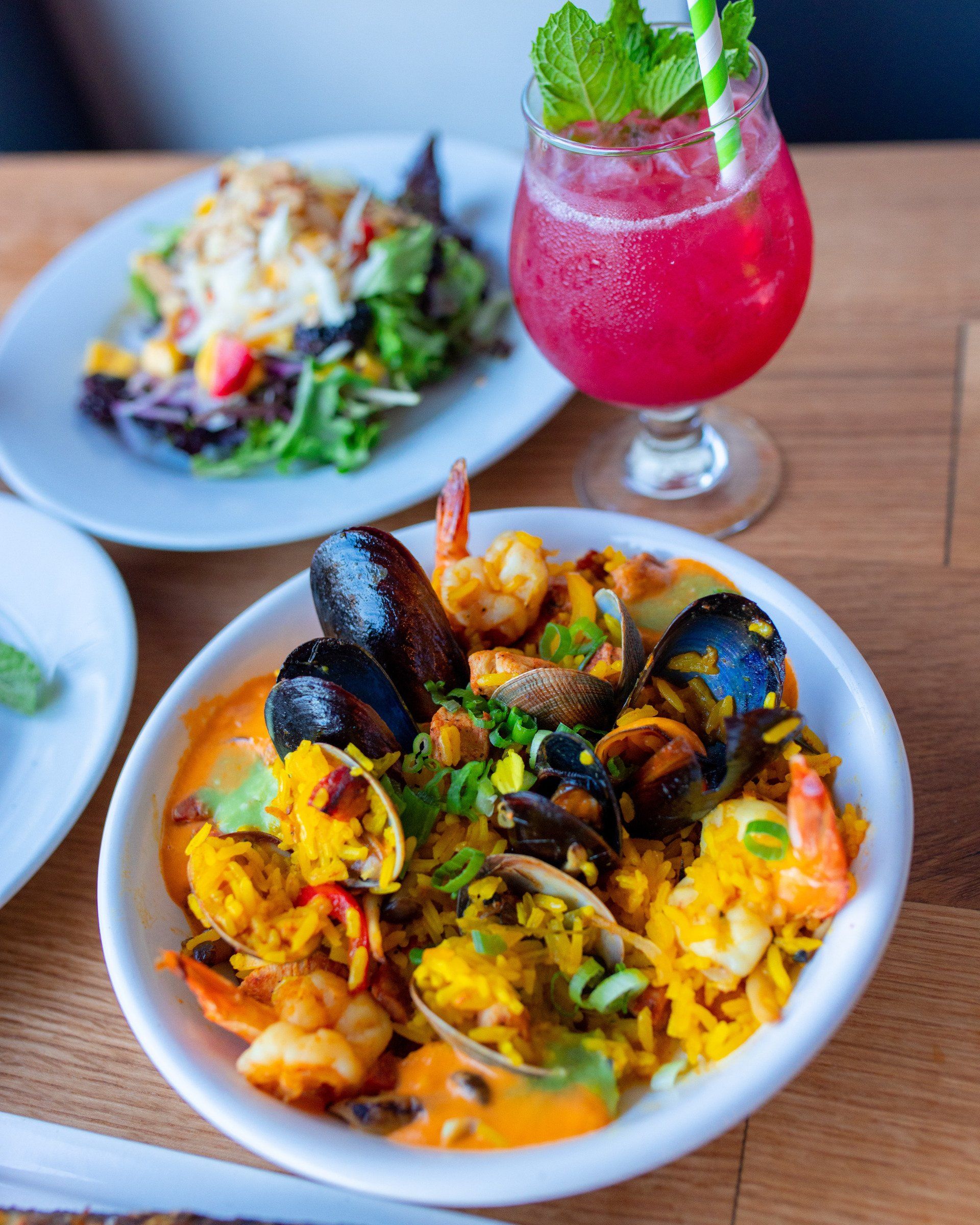 seafood dish with cocktail