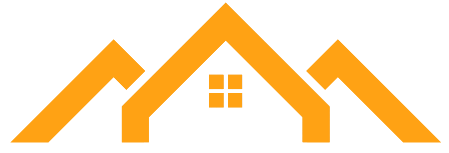 Un logo pour une société immobilière qui ressemble à une montagne avec une maison au milieu.