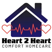 Logo: house silhouette with heartbeat line and two hearts; text "Heart 2 Heart Comfort Homecare".