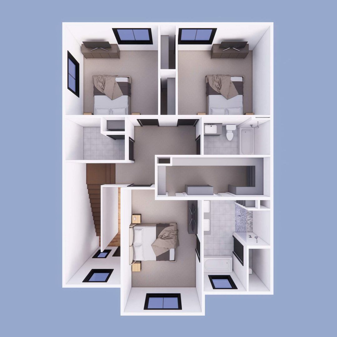 An aerial view of the second floor of a house