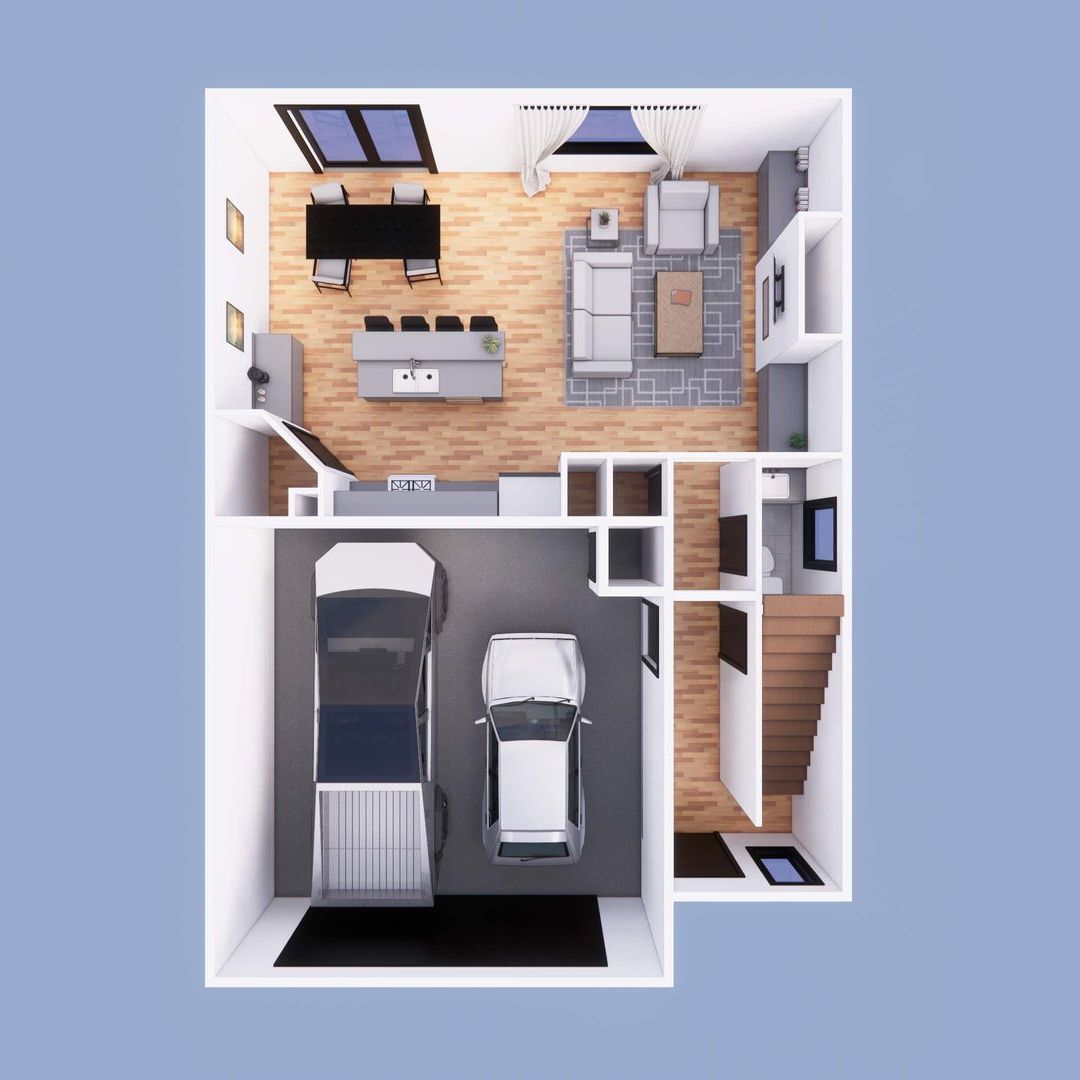 An aerial view of the floor plan of a house