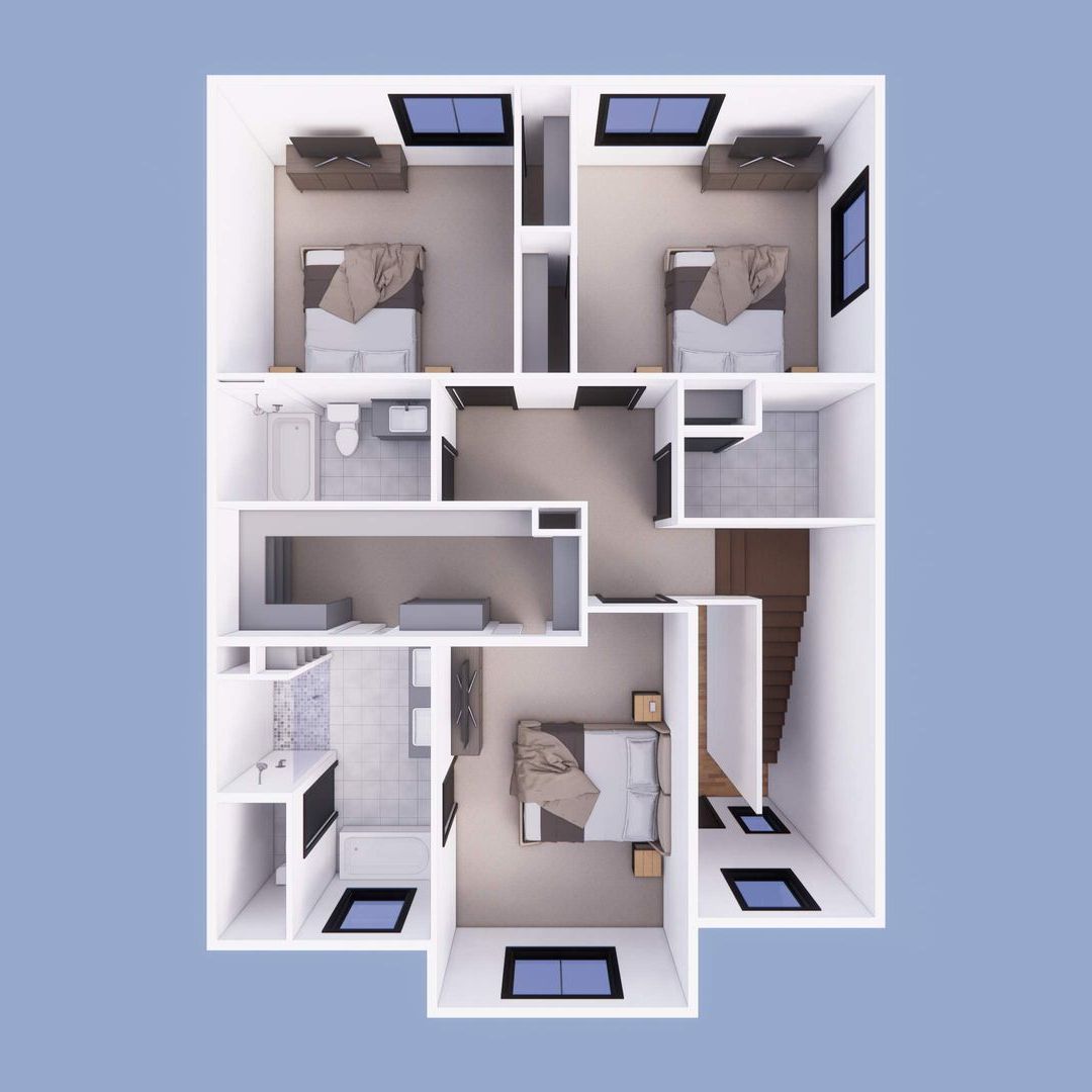 An aerial view of the second floor of a house