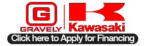 A kawasaki logo that says gravely kawasaki click here to apply for financing