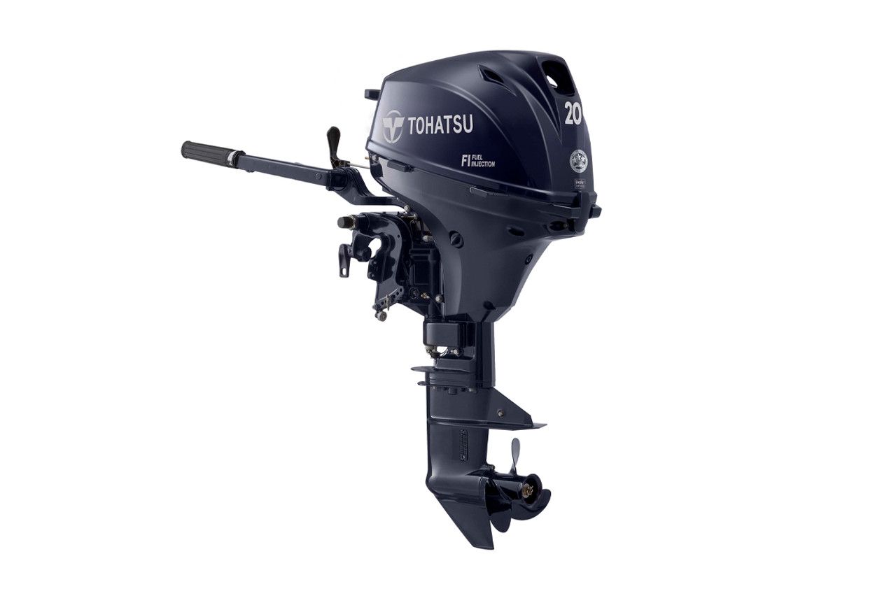 A black outboard motor on a white background.