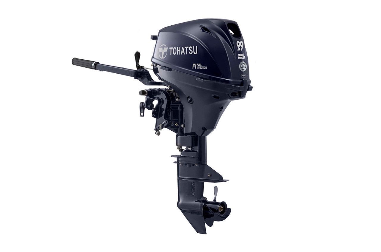 A black outboard motor on a white background.