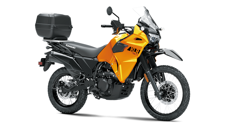 A yellow and black motorcycle on a white background.