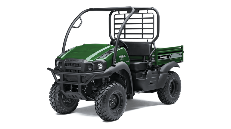 A green and black utility vehicle on a white background.