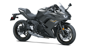 A black kawasaki ninja 650 motorcycle is shown on a white background.
